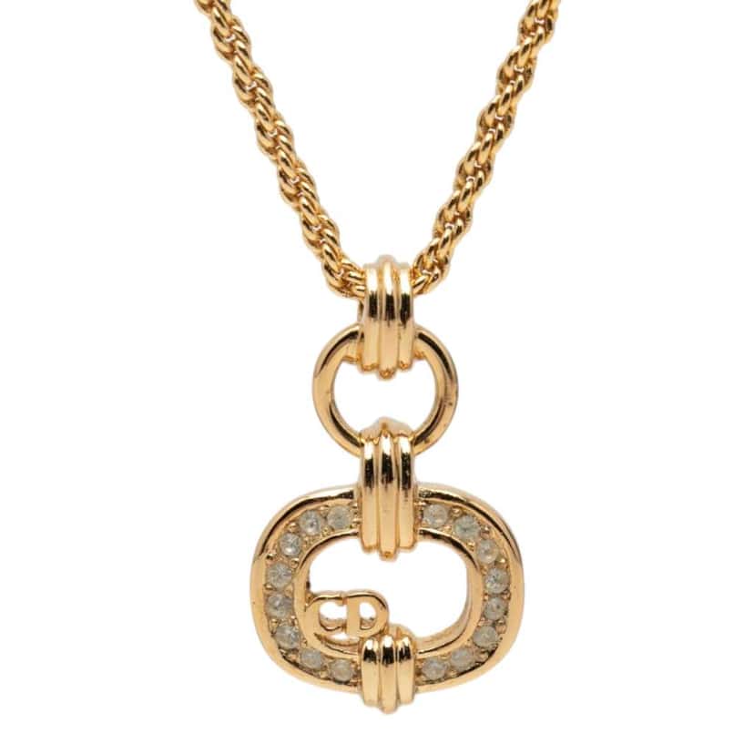 Dior Gold Plated Strass CD Logo Pendant Necklace Gold Metal Very good condition - Back View