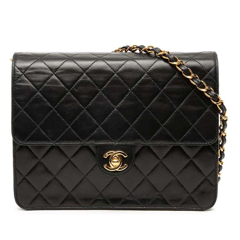 Chanel Small CC Quilted Lambskin Single Flap Black Leather Very good condition - Front View