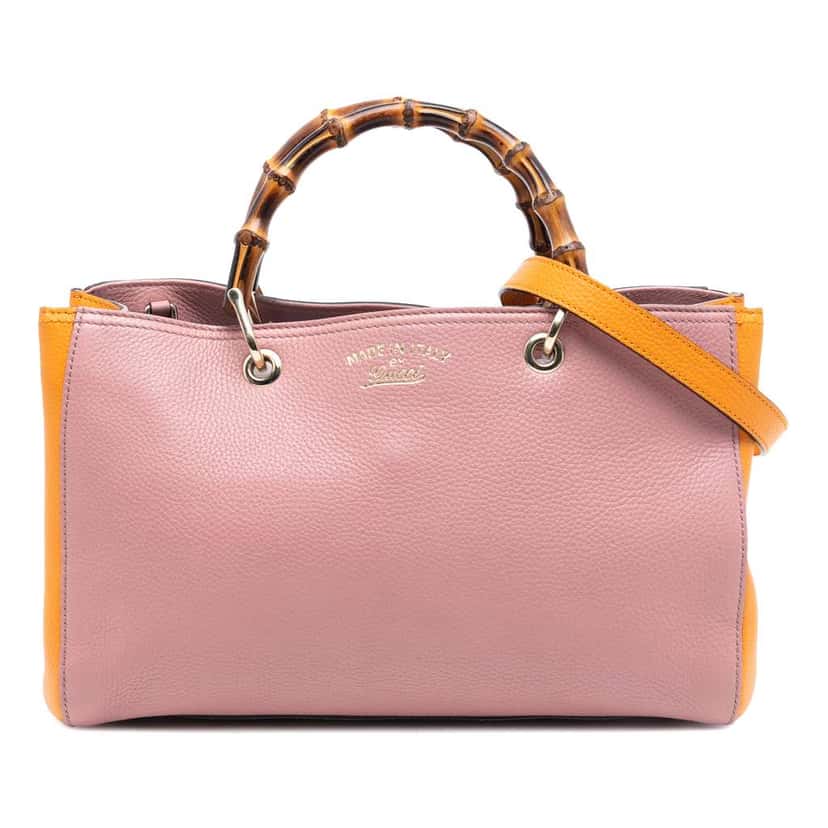 Gucci Medium Bicolor Calfskin Bamboo Shopper Satchel Pink Leather Very good condition - Front View