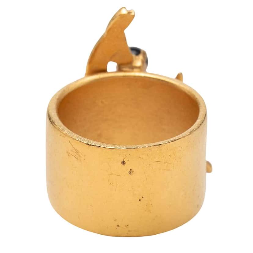 Chanel Gold Plated Rhinestone and Faux Pearl Bambi Ring Gold Metal Very good condition - Inside View