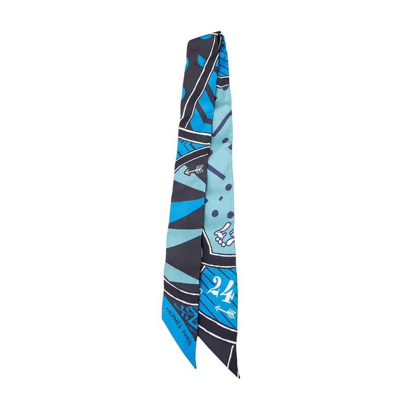 Hermès Jeu de Soie Uniforme Twilly Silk Scarf Blue Silk Never worn - Front View