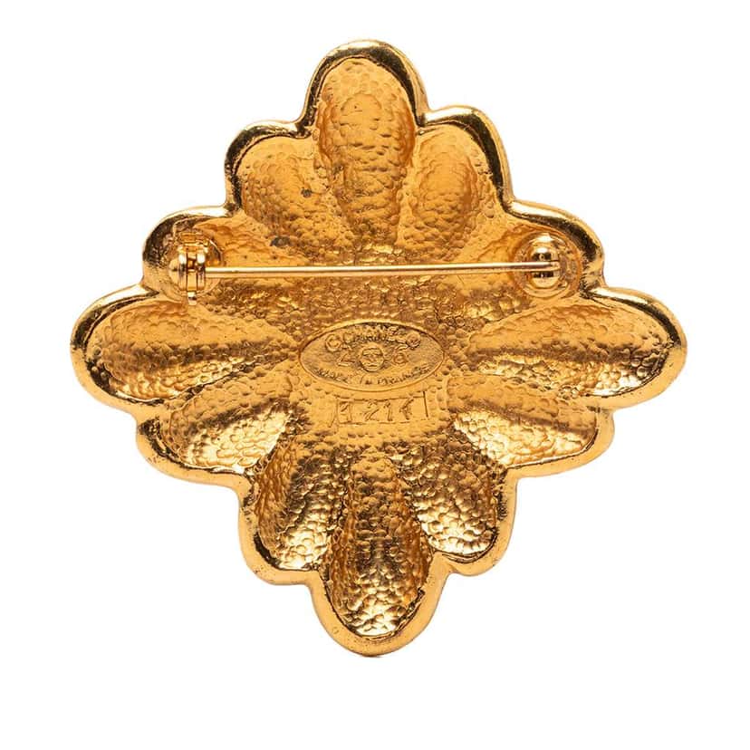 Chanel Gold Plated CC Faux Pearl Flower Brooch Gold Metal Very good condition - Back View