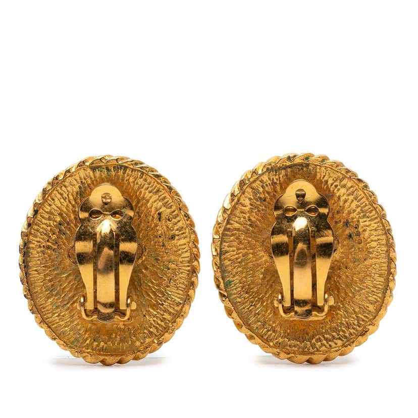 Chanel Gold Plated Horse Medallion Clip On Earrings Gold Metal Very good condition - Back View