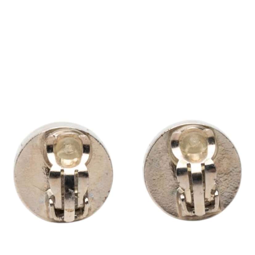 Chanel Gold Plated Faux Pearl Round Clip On Earrings White Metal Very good condition - Back View
