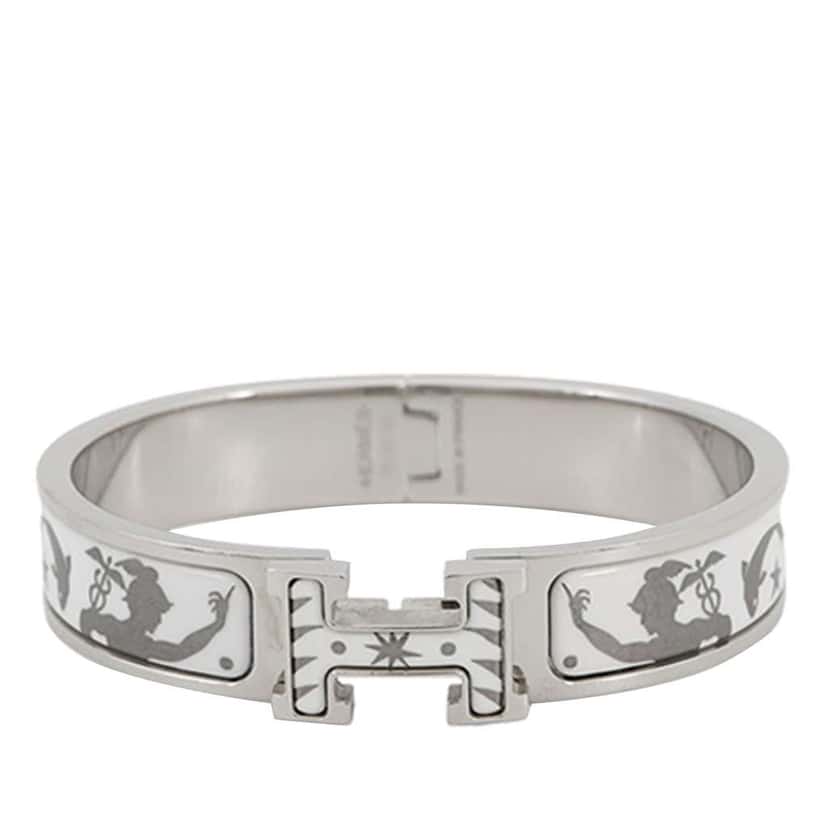 Hermès Narrow Enamel Sous le Charme d Orphee Clic H Bracelet PM Silver Very good condition - Front View