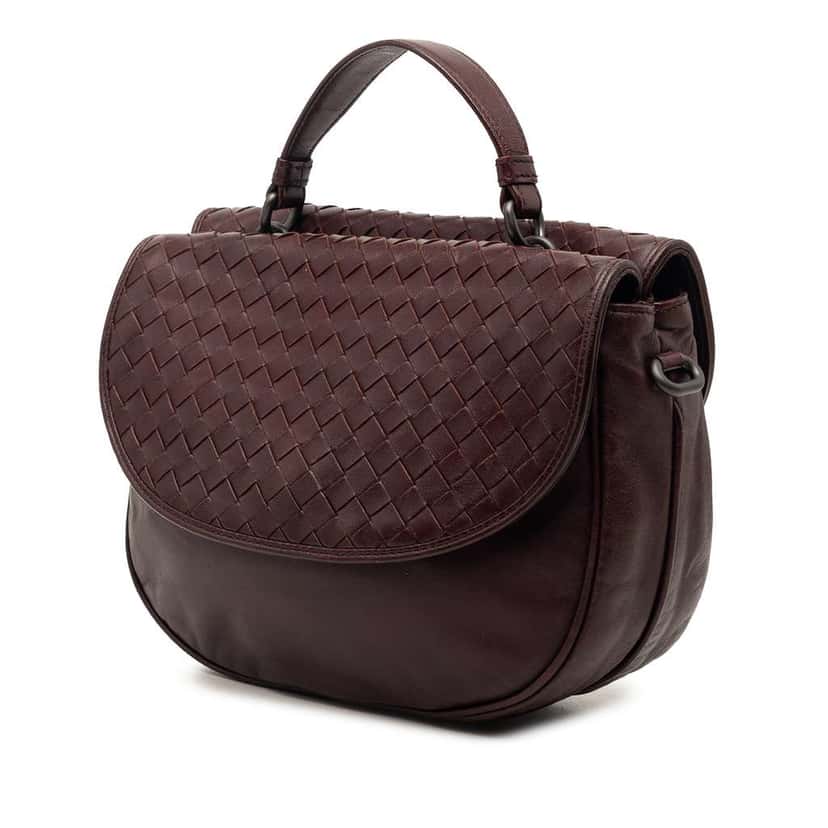 Bottega Veneta Intrecciato Trimmed Leather Double Sided Flap Satchel Red Leather Very good condition - Back View