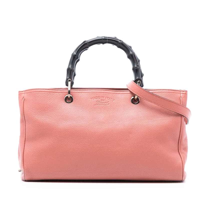 Gucci Medium Calfskin Bamboo Shopper Satchel Pink Leather Very good condition - Front View