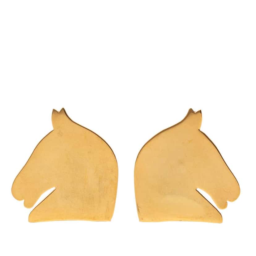 Hermès Gold Plated Bijouterie Fantaisie Horse Head Clip On Earrings Gold Metal Very good condition - Front View