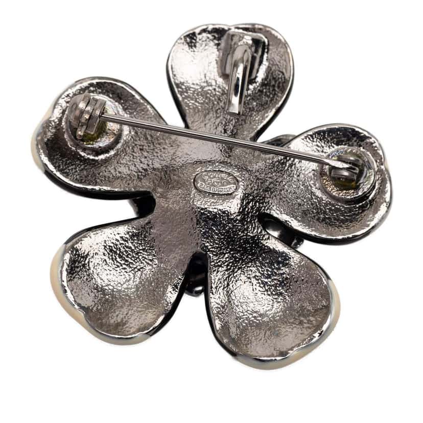 Chanel CC Enamel and Plated Brass Flower and Lady Bug Brooch Black Very good condition - Inside View