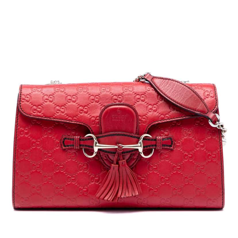 Gucci Medium Guccissima Emily Shoulder Bag Red Leather Very good condition - Front View