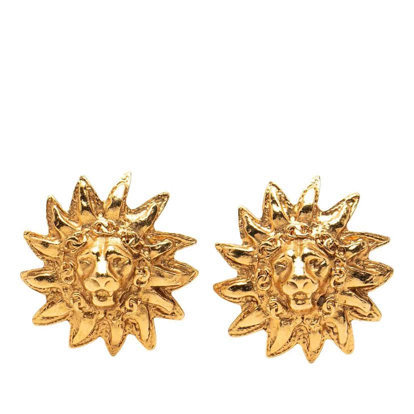 Chanel Gold Plated Sun Lion Clip On Earrings Gold Metal Very good condition - Front View