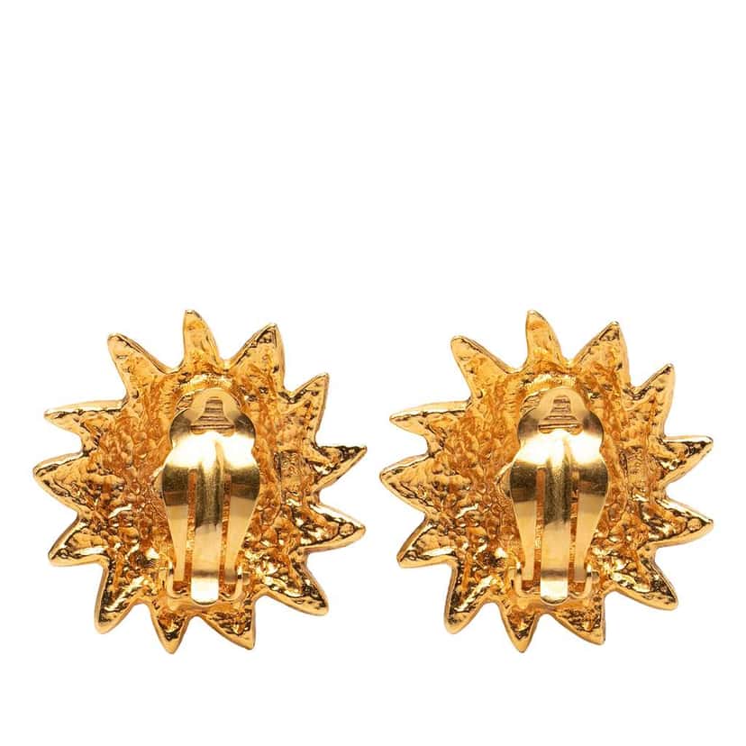 Chanel Gold Plated Sun Lion Clip On Earrings Gold Metal Very good condition - Back View