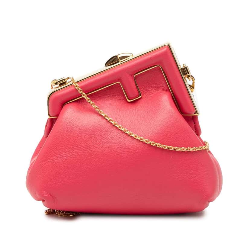 Fendi Nano Shiny Nappa First Bag Charm Crossbody Pink Leather Very good condition - Front View