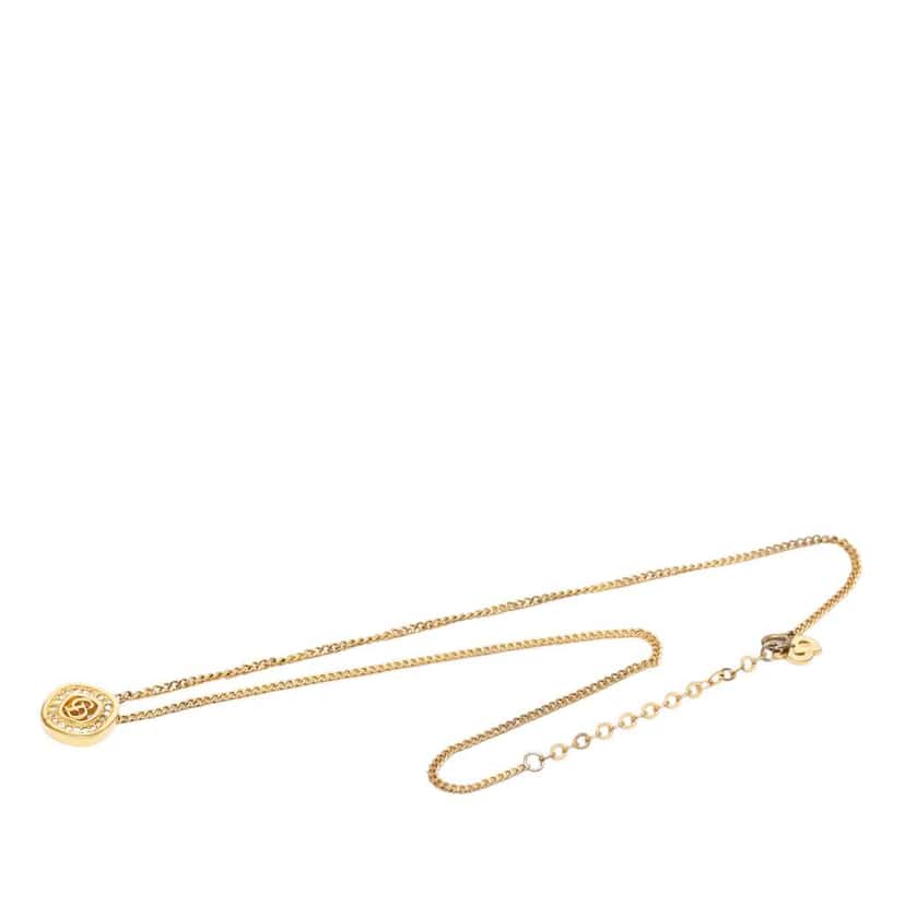 Dior Gold Plated Strass CD Logo Pendant Necklace Gold Metal Very good condition - Front View