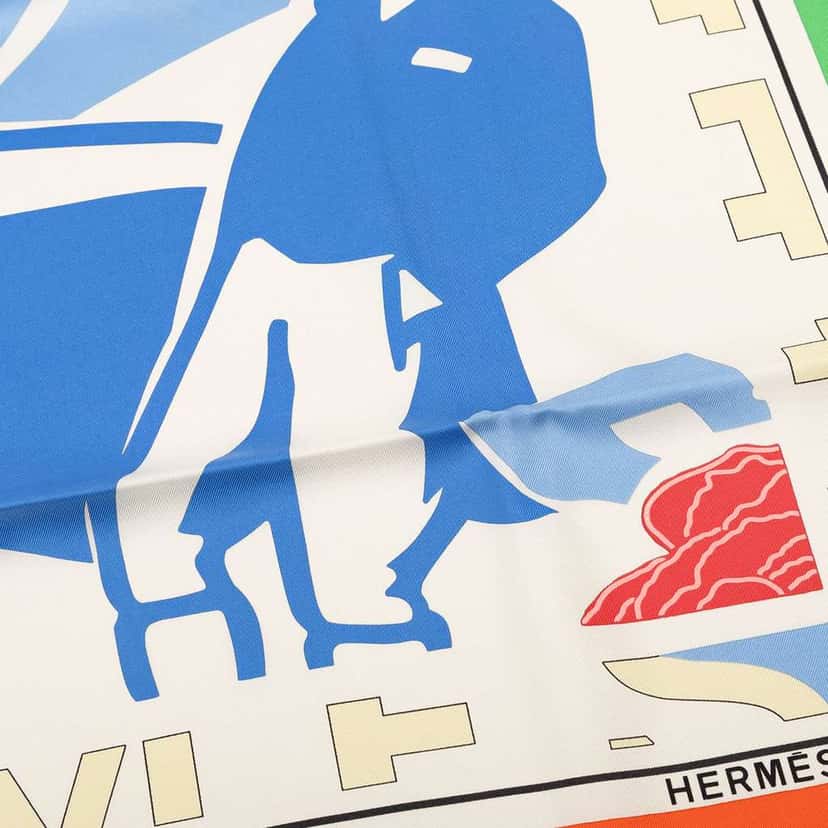 Hermès Puzzle II Silk Scarf 90 White Silk Very good condition - Box View