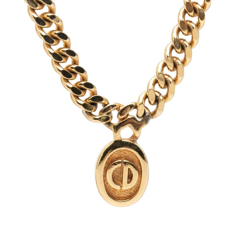 Dior Gold Plated CD Logo Oval Pendant Necklace Gold Metal Very good condition - Back View