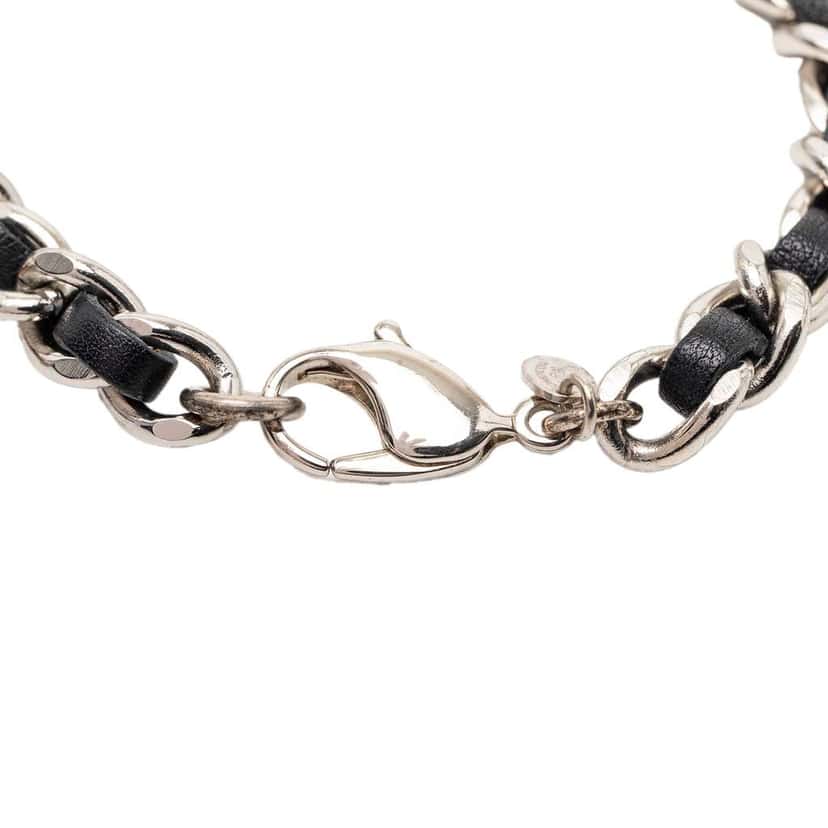 Chanel Silver Plated and Leather Woven Logo Charm Bracelet Silver Metal Very good condition - Model View