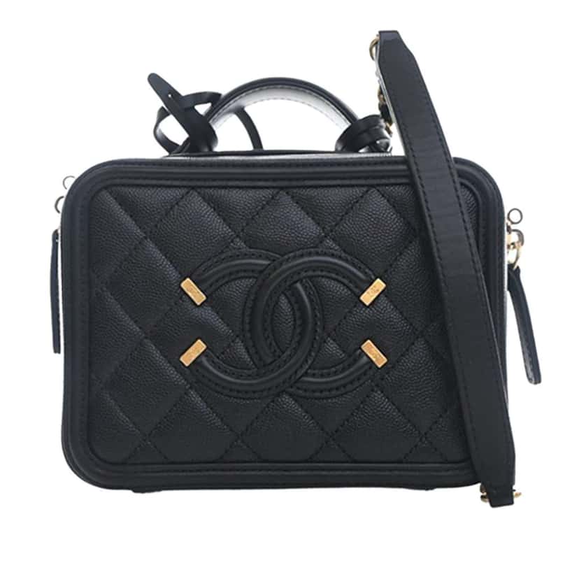 Chanel Small Caviar CC Filigree Vanity Case Black Leather Very good condition - Front View