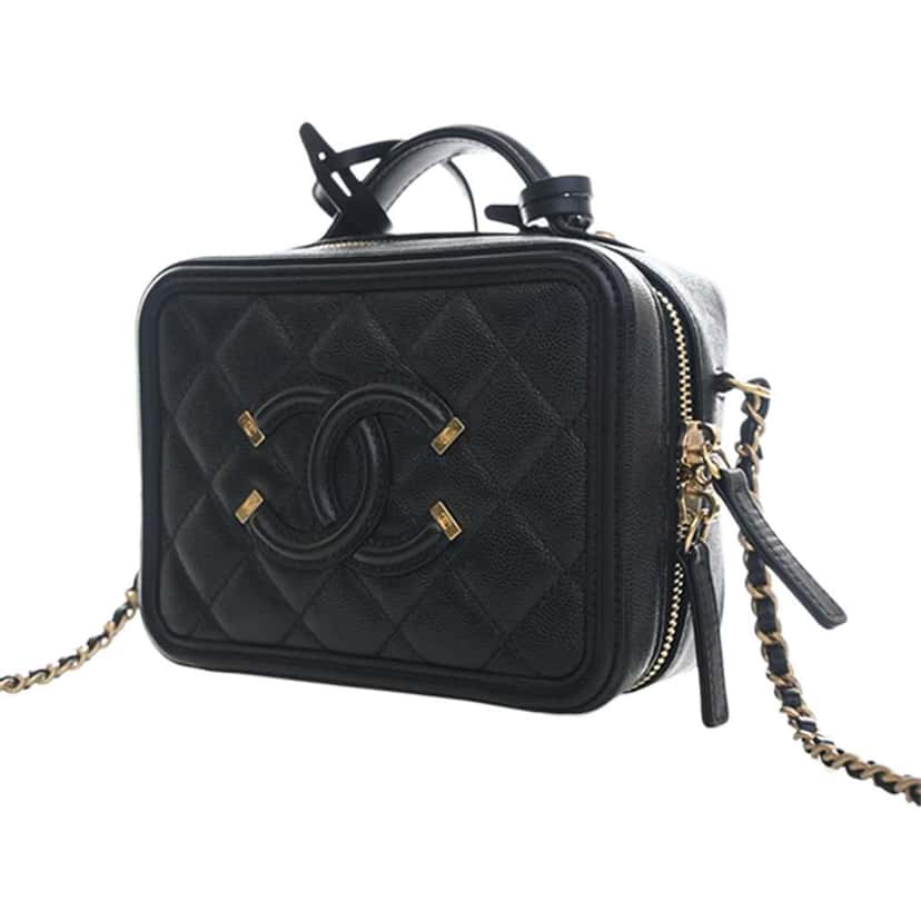 Chanel Small Caviar CC Filigree Vanity Case Black Leather Very good condition - Back View