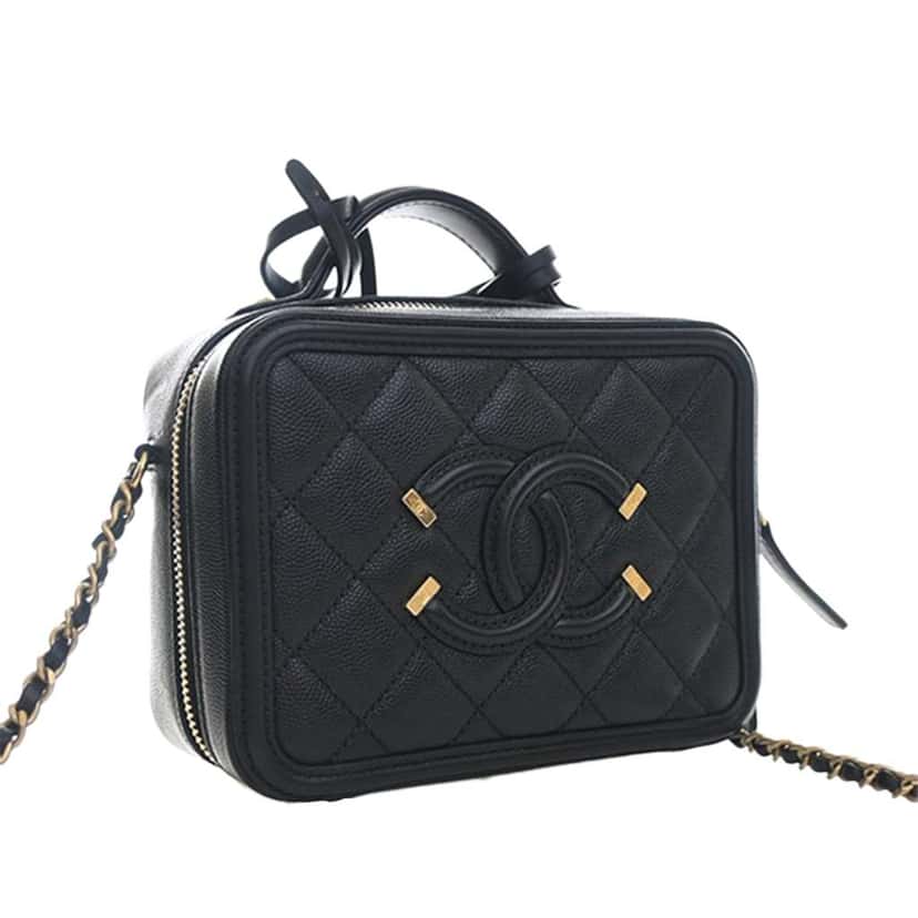 Chanel Small Caviar CC Filigree Vanity Case Black Leather Very good condition - Inside View