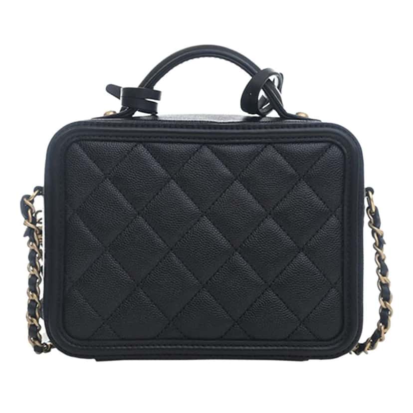 Chanel Small Caviar CC Filigree Vanity Case Black Leather Very good condition - Model View