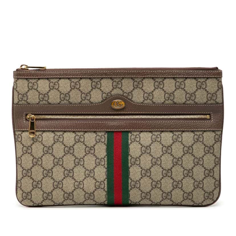 Gucci GG Supreme Web Ophidia Clutch Beige Very good condition - Front View
