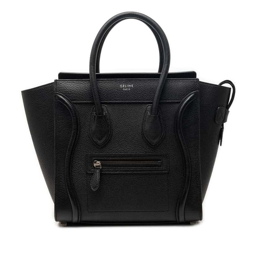 Celine Micro Drummed Calfskin Luggage Tote Black Leather Very good condition - Front View