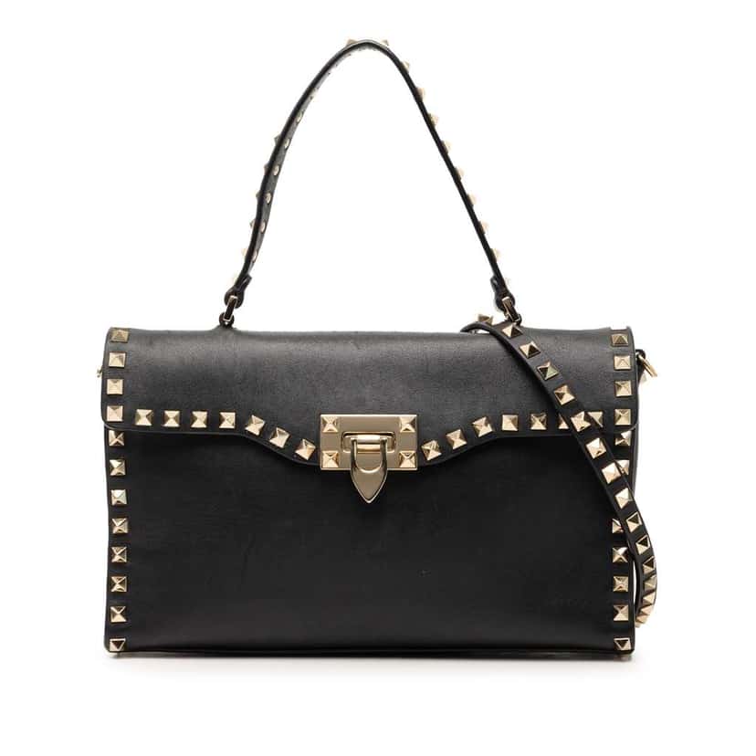 Valentino Small Leather Rockstud Single Handle Flap Black Leather Very good condition - Front View
