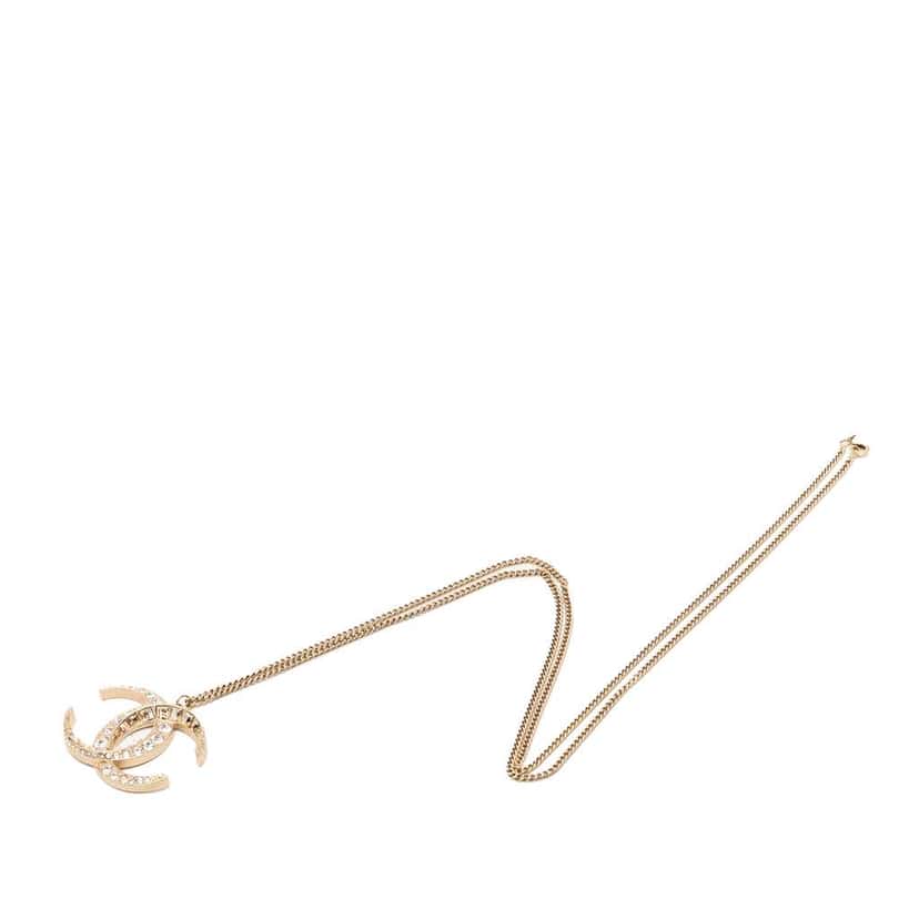 Chanel CC Gold Plated Strass Moon Pendant Necklace Gold Metal Very good condition - Box View