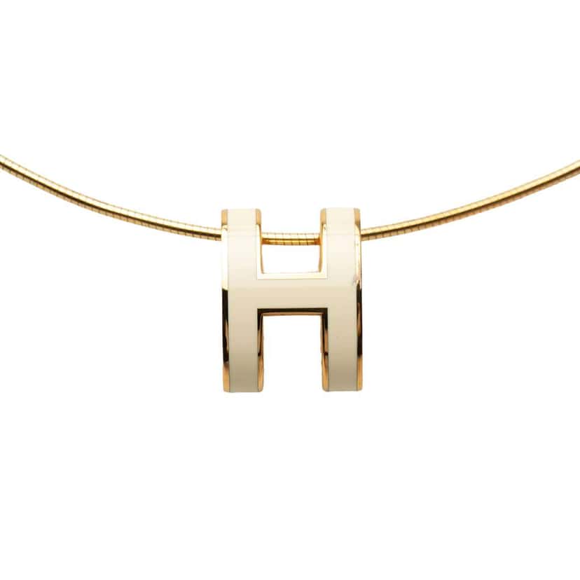 Hermès Gold Plated Enamel Pop H Pendant Necklace White Very good condition - Front View