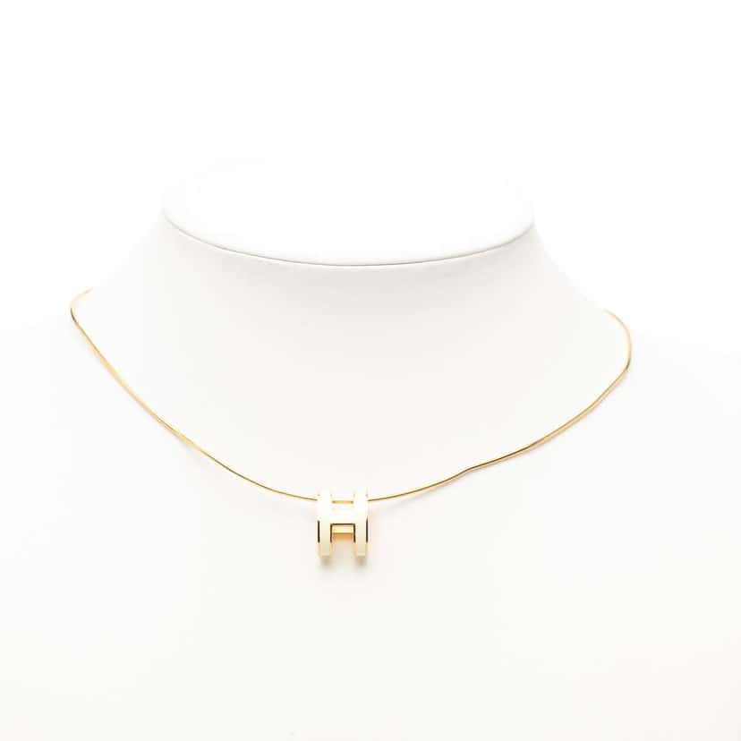 Hermès Gold Plated Enamel Pop H Pendant Necklace White Very good condition - Model View