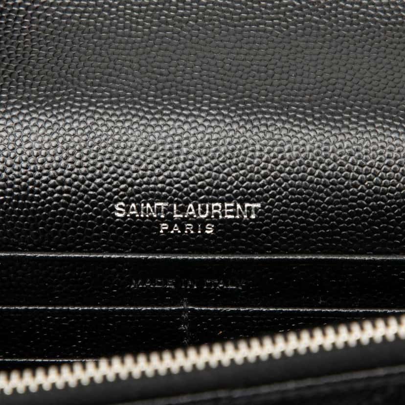 Saint Laurent Bicolor Grain De Poudre Cassandre Envelope Chain Wallet Black Leather Very good condition - Box View