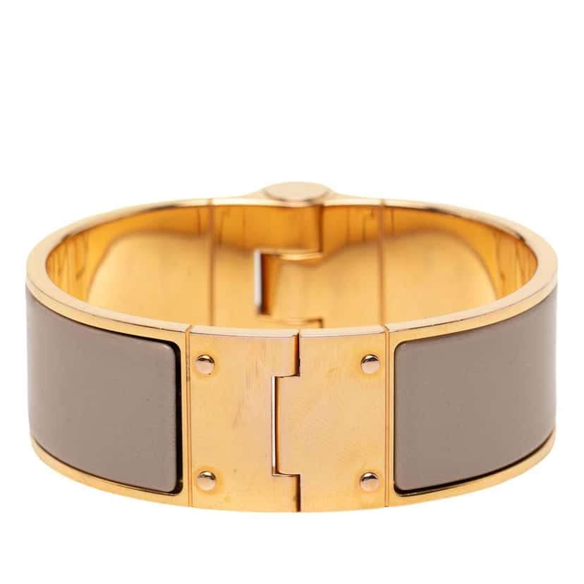 Hermès Wide Enamel Charniere Hinged Bracelet Brown Very good condition - Front View