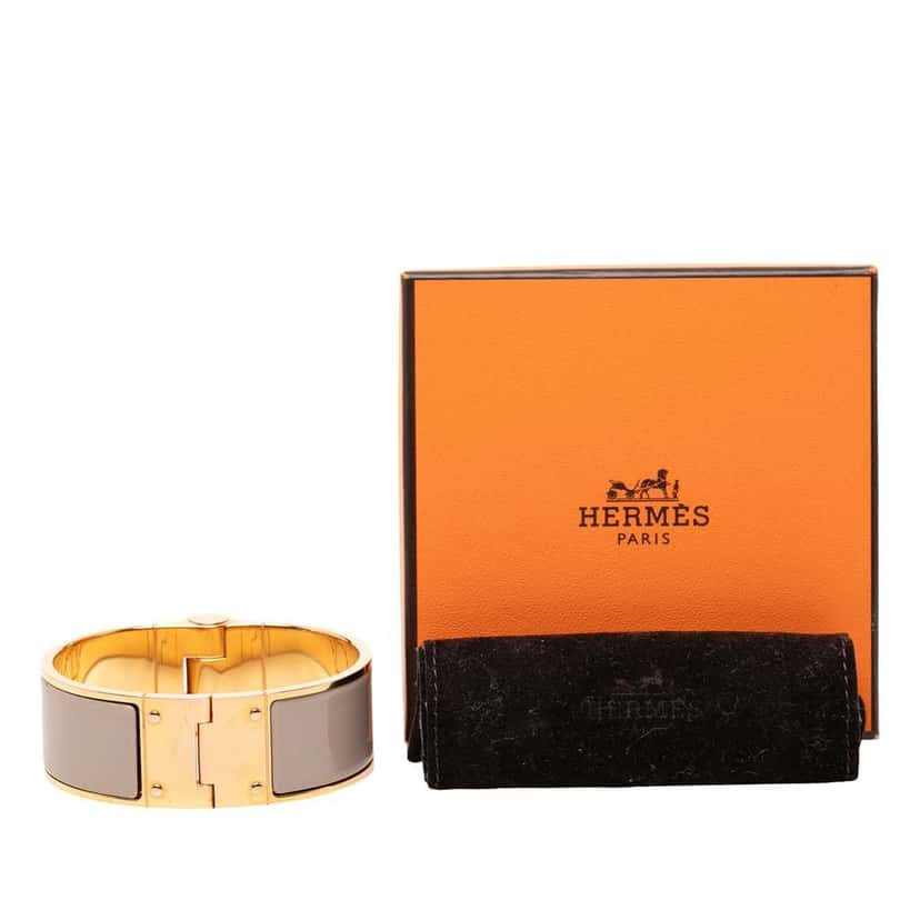 Hermès Wide Enamel Charniere Hinged Bracelet Brown Very good condition - Box View