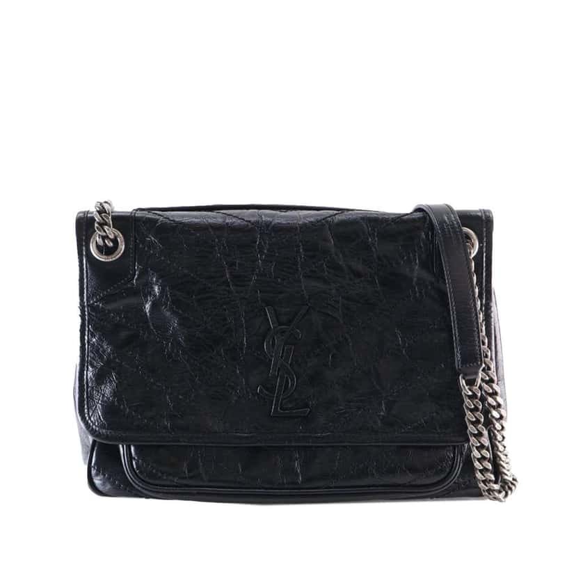 Saint Laurent Medium Crinkled Calfskin Niki Black Leather Very good condition - Front View