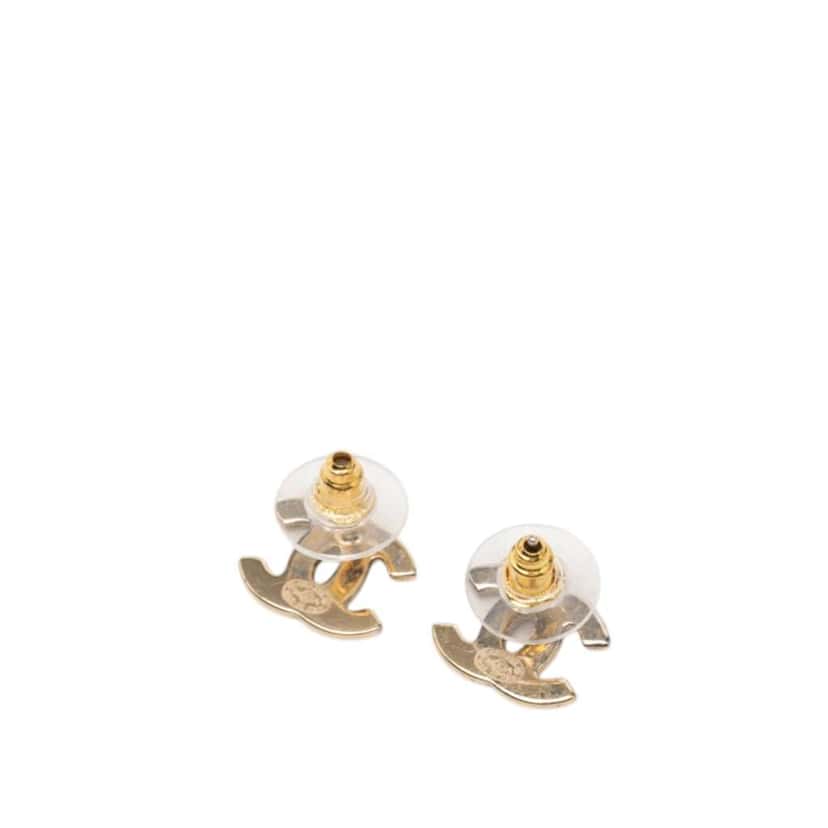 Chanel CC Gold Plated Strass Bullet Back Earrings Gold Metal Very good condition - Back View