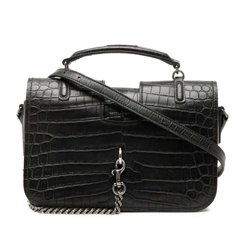 Saint Laurent Medium Croc Embossed Leather Charlotte Messenger Bag Black Leather Very good condition - Front View