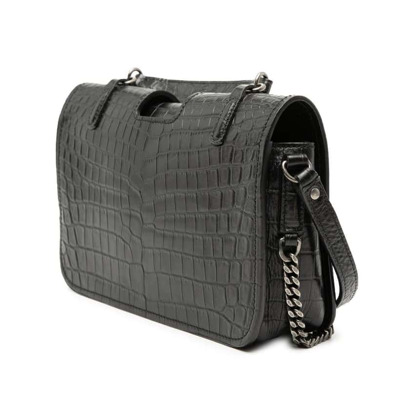 Saint Laurent Medium Croc Embossed Leather Charlotte Messenger Bag Black Leather Very good condition - Back View