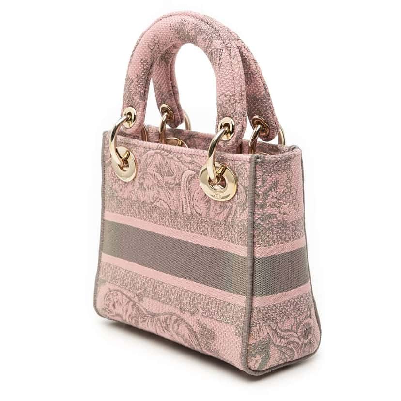 Dior Mini Embroidered Canvas Toile De Jouy Lady D Lite Pink Canvas Very good condition - Back View