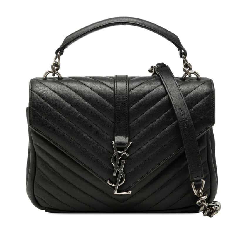 Saint Laurent Medium Chevron Sheepskin Monogram College Satchel Black Leather Very good condition - Front View
