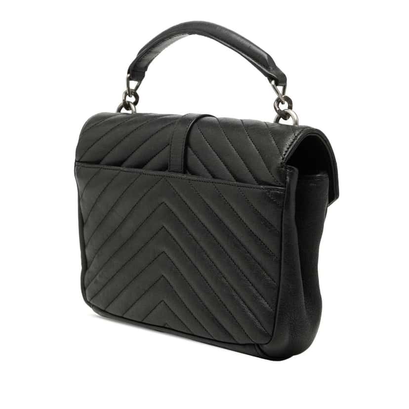 Saint Laurent Medium Chevron Sheepskin Monogram College Satchel Black Leather Very good condition - Back View