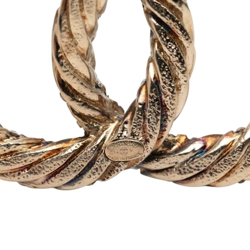 Chanel Gold Plated Twisted CC Crystal Pin Brooch Gold Metal Very good condition - Inside View