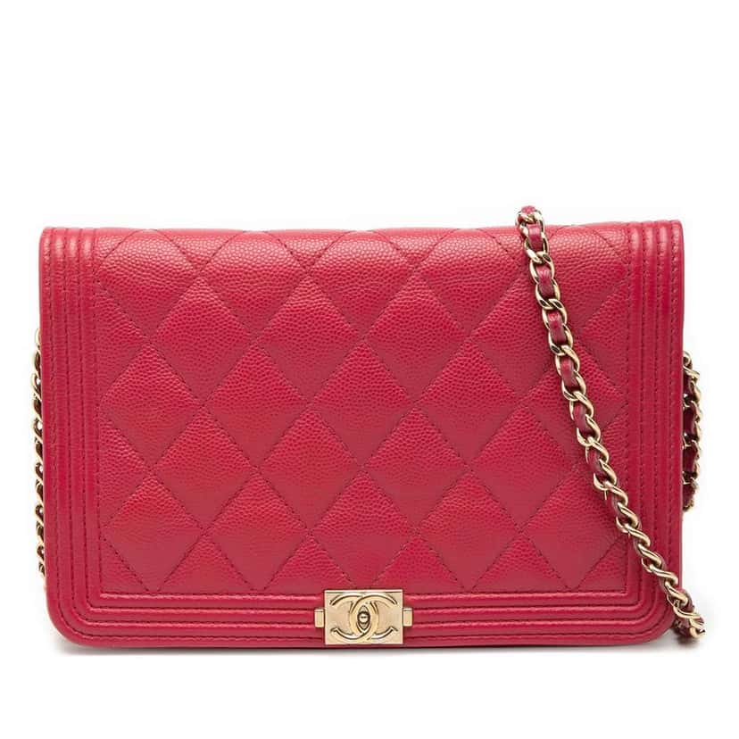 Chanel Quilted Caviar Boy Wallet on Chain Red Leather Very good condition - Front View
