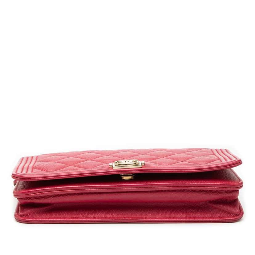 Chanel Quilted Caviar Boy Wallet on Chain Red Leather Very good condition - Inside View
