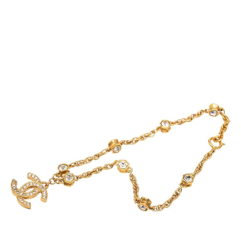 Chanel CC Gold Plated Strass Pendant Necklace Gold Metal Very good condition - Front View