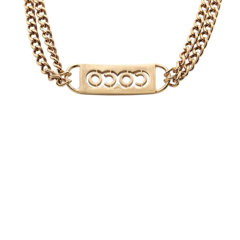 Chanel CC Gold Plated Coco Rhinestones Double Chain Necklace Gold Metal Very good condition - Back View