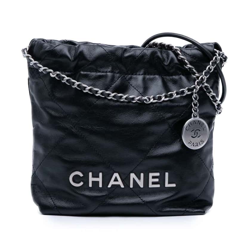 Chanel Mini Shiny Calfskin 22 Handbag Black Leather Very good condition - Front View
