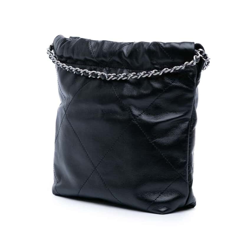 Chanel Mini Shiny Calfskin 22 Handbag Black Leather Very good condition - Back View