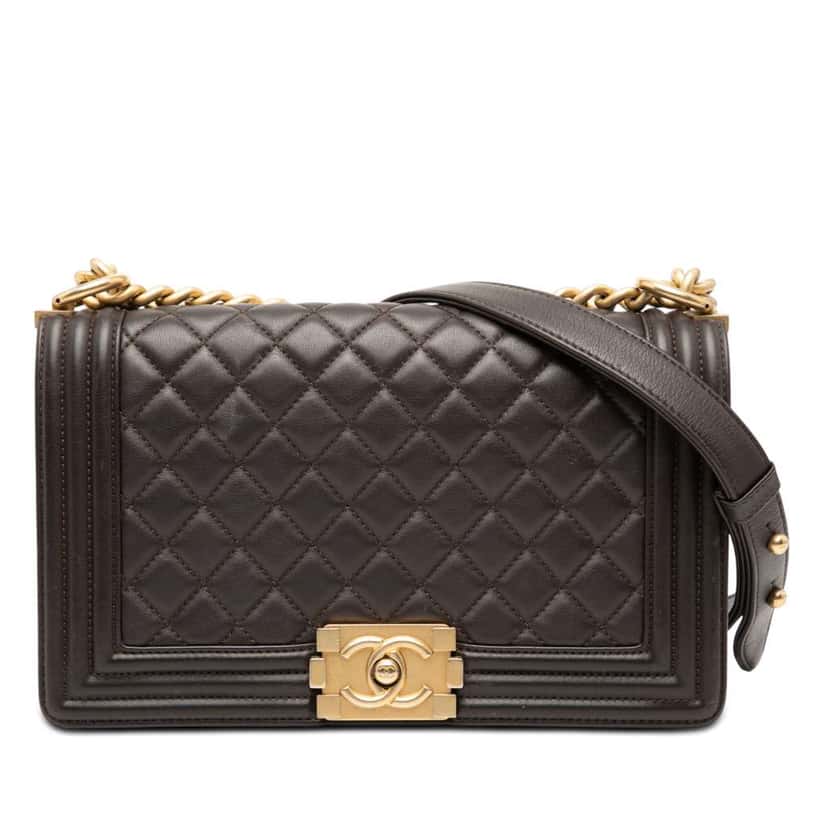 Chanel Old Medium Quilted Lambskin Boy Flap Brown Leather Very good condition - Front View