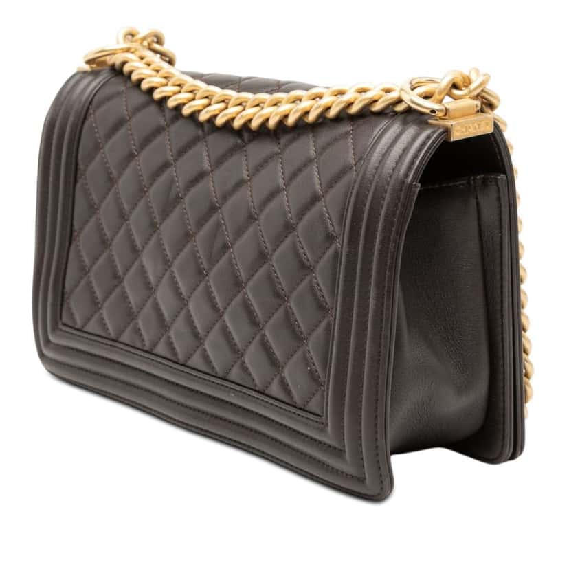 Chanel Old Medium Quilted Lambskin Boy Flap Brown Leather Very good condition - Back View